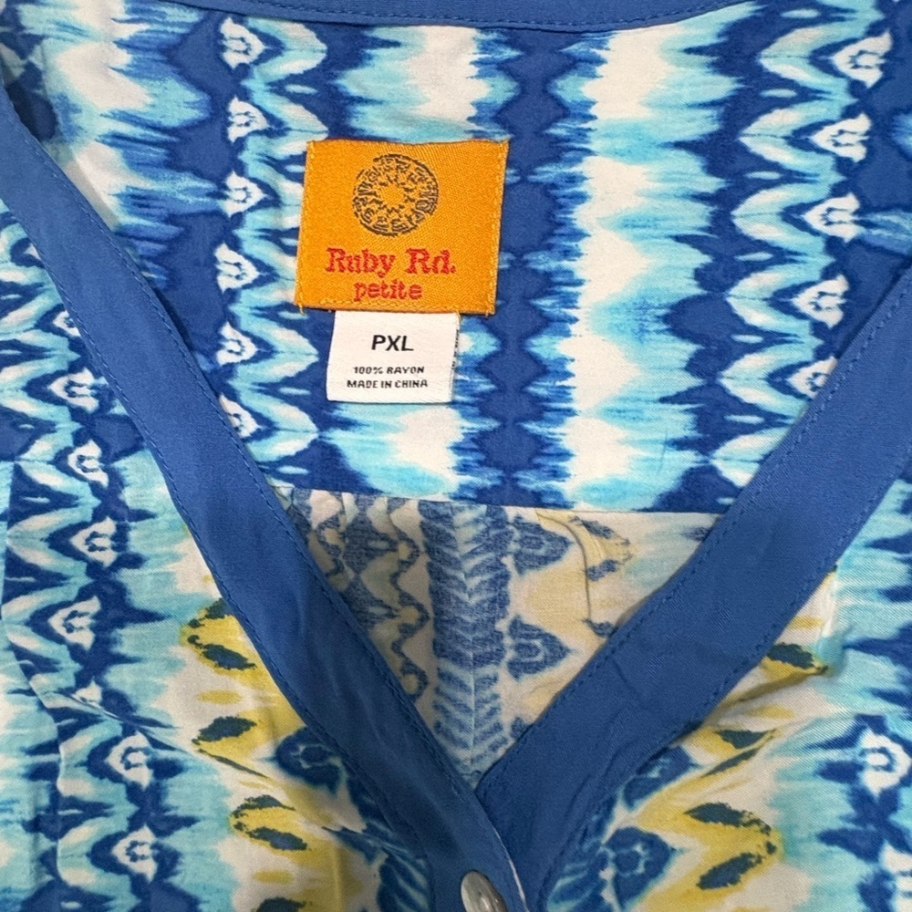 Ruby Rd. Kids Blue and Yellow Patterned Blouse - Picture 2 of 4